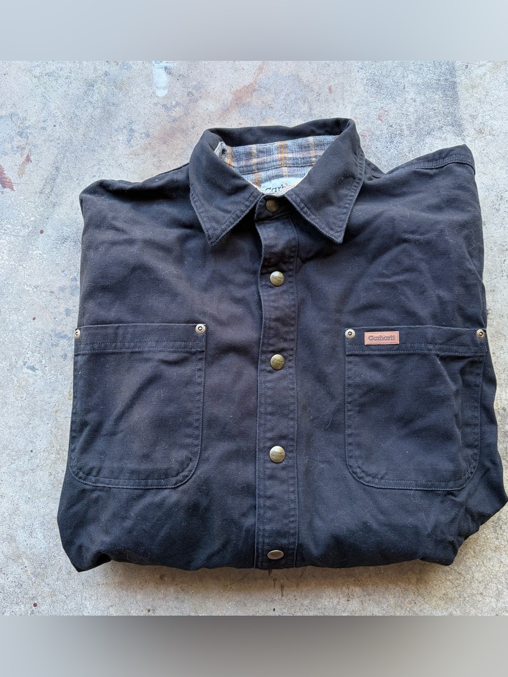 Carhartt Shirt Jacket Black S96 Flannel Lined Canvas Snap Chore Shacket Y2K